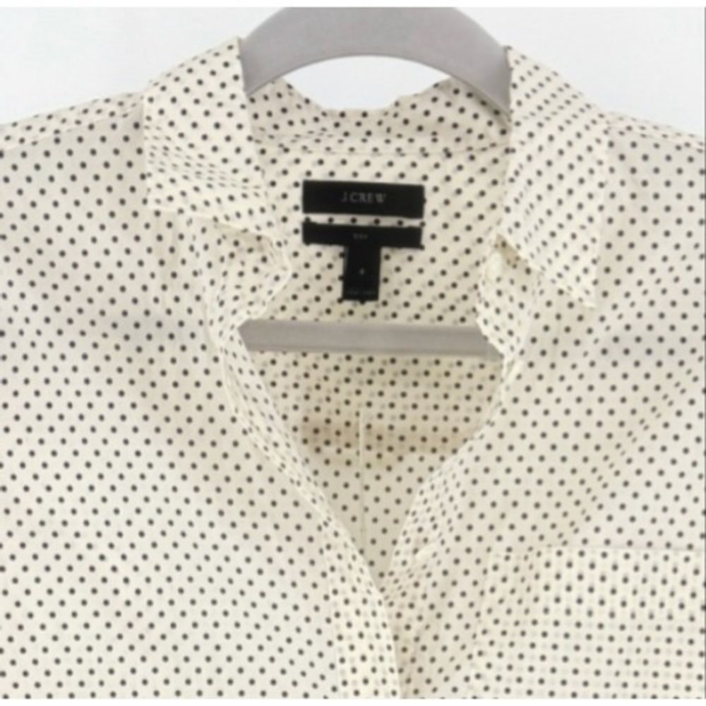 J.Crew New Boy Fit Polka Dot Button Up Shirt White Black Size 2 Preppy Office